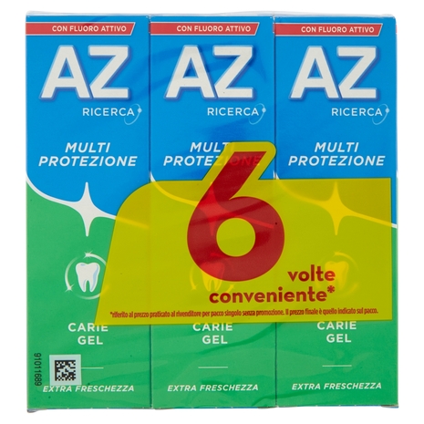 AZ Ricerca Dentifricio con Fluoro Attivo Multi Protezione Carie Gel 6x75 ml